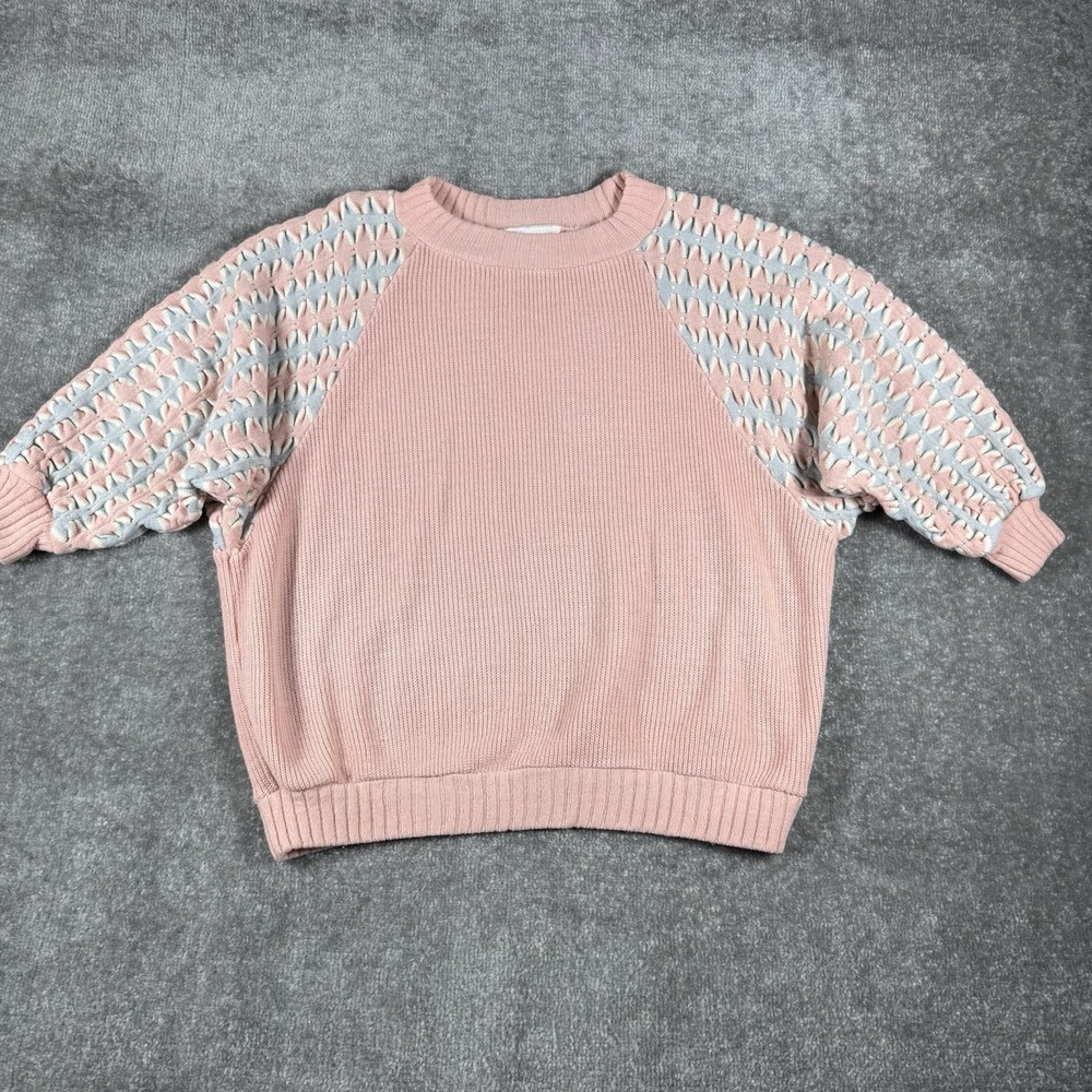 VTG Needle Point‎ Sweater Women's Medium? Pink 3/4 Sleeve Cottagecore Soft Girl
